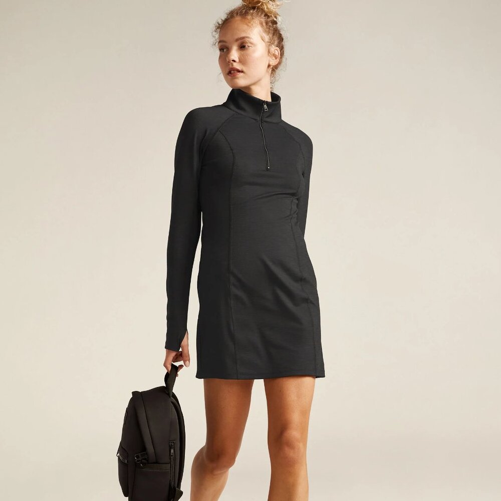 Beyond Yoga Black Long-Sleeve Dress, Heather Rib Westside, Athleisure, Size L